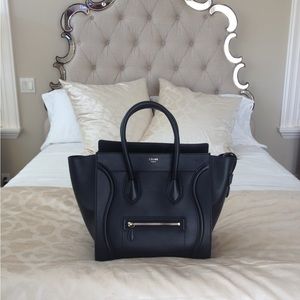Authentic Celine Micro Luggage Handbag in Smooth Black Calfskin